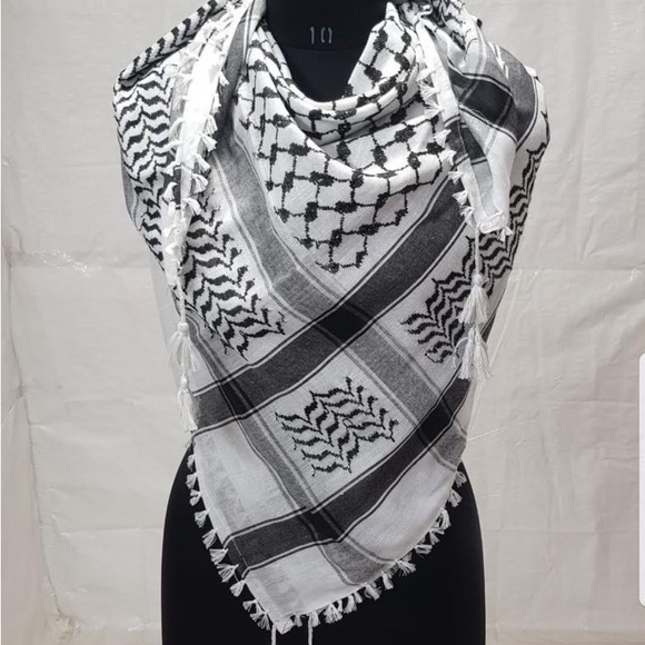 Houndstooth scarf, Keffiyeh, Arafat Hatta, cotton wide scarf with tasselsShemagh - Picture 2 of 3
